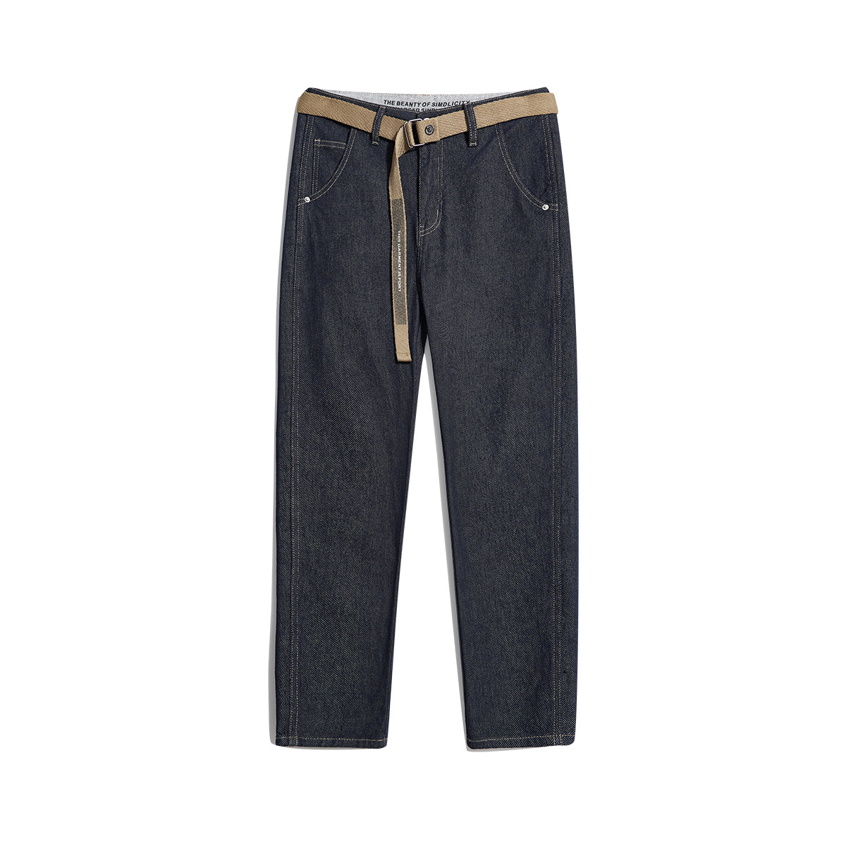 Momeck simple straight-leg denim pants for men 2024 autumn Edition with belt decoration Men's casual trousers 97110 Item Picture