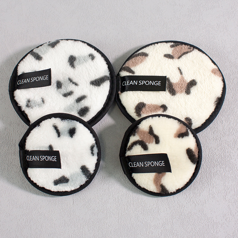 厂家植绒豹纹洗脸卸妆棉洁面粉扑海绵化妆扑美妆卸妆粉扑工具