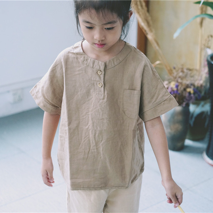 新品春季儿童t恤圆领短袖男童纯色韩版系扣女童上衣夏季百搭代发详情13