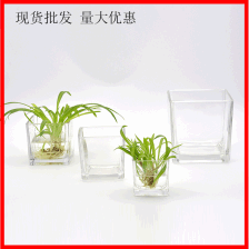 绿萝植物水培方缸客厅创意桌面花瓶欧式加厚描金正方形玻璃烛台