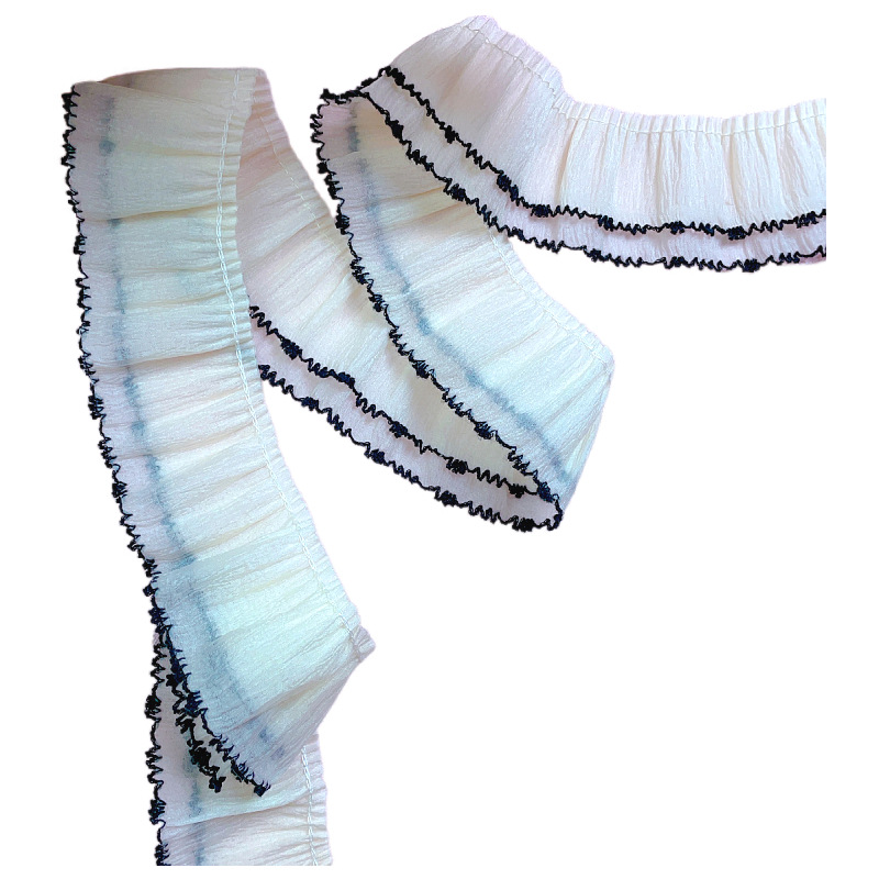 Classic pleated dog tooth double-layer lace Tencel pleated wavy lace clothing pajamas neckline skirt hem women's clothing Item Picture