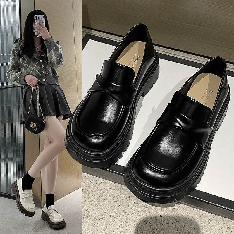 2024春季新款小皮鞋女厚底乐福鞋复古学院英伦风可踩跟懒人单鞋女