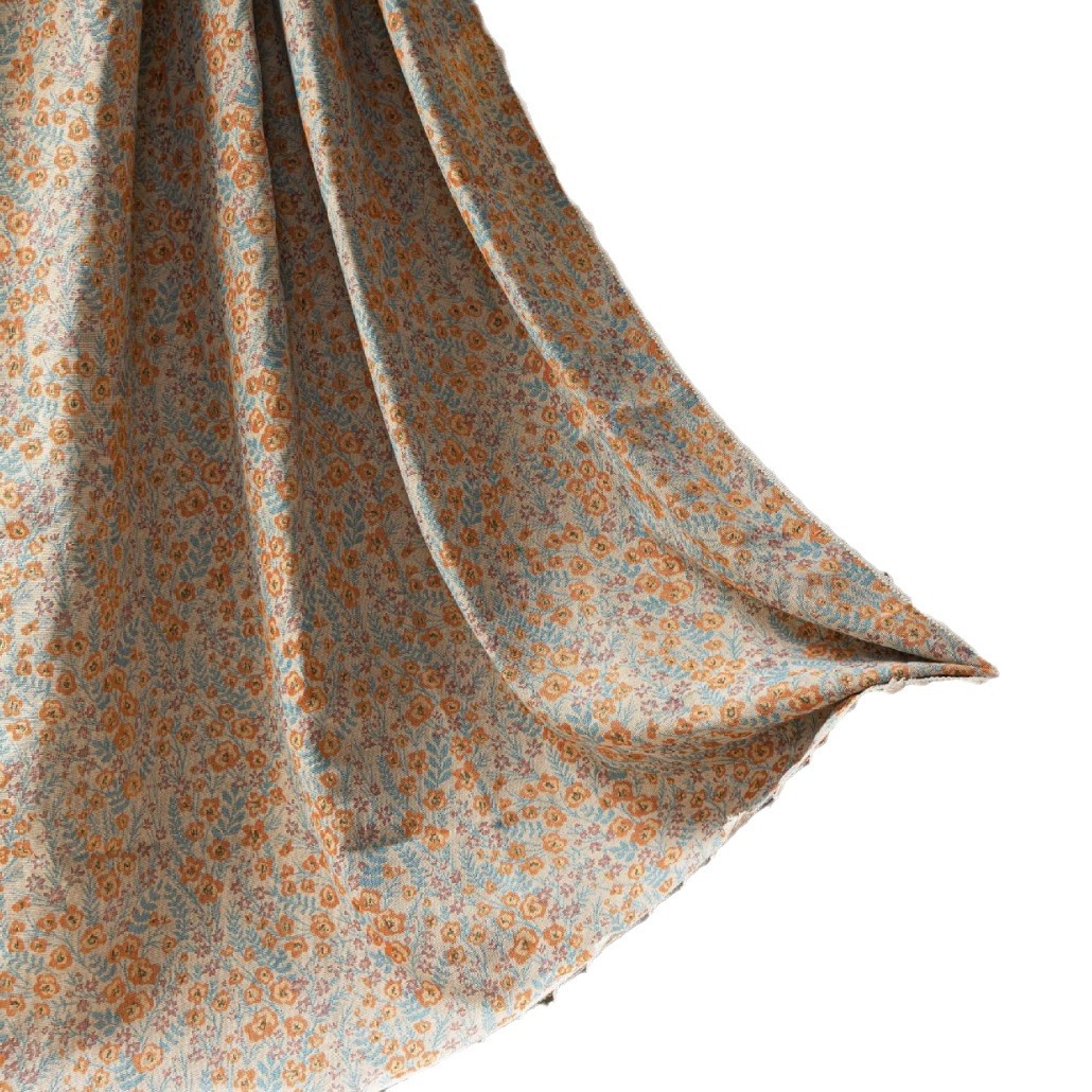 Fresh and clean finished curtains, orange floral jacquard fully blackout and heat-insulating curtains for living room and bedroom Item Picture
