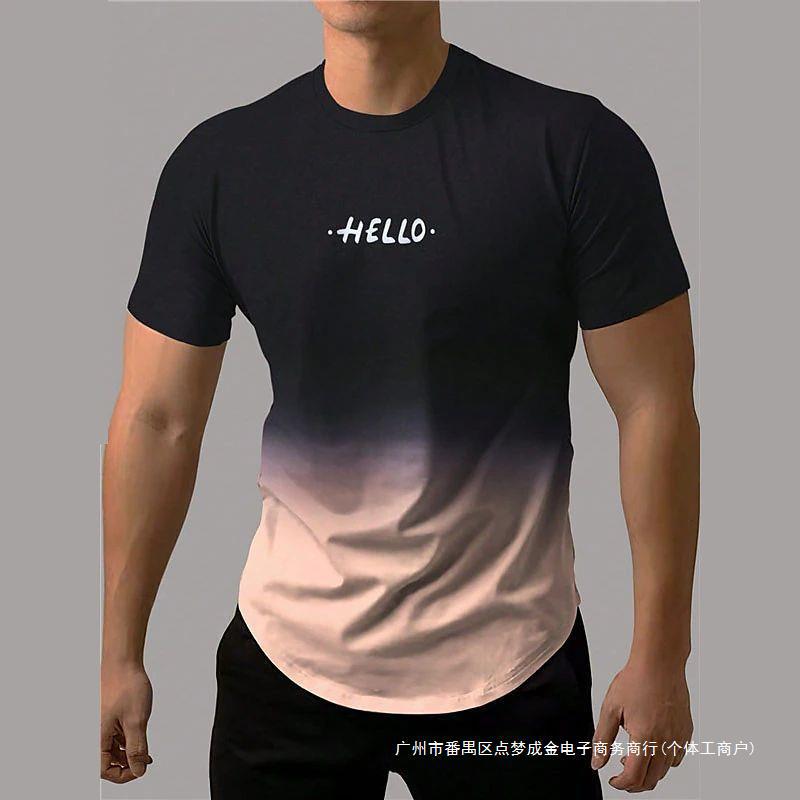 Gradient color fitness T-shirt 2024 Men's short-sleeved sports 3d printed outdoor T-shirt Loose plus-size breathable top Specification image