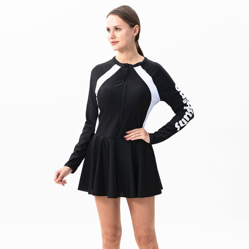 2023 nueva mujer bañador de una pieza máscara slim bañador manga larga vestido deportivo estilo conservador bañador spa details Picture