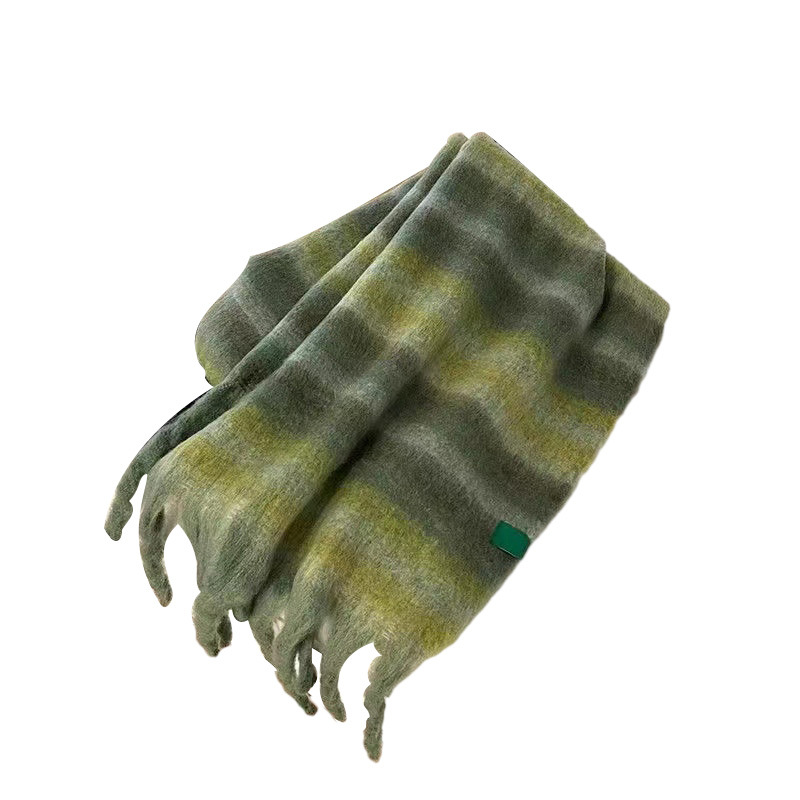 Striped tassel scarf creates a fashionable and warm winter atmosphere. It's a trendy soft and glutinous tassel color-blocking scarf Item Picture