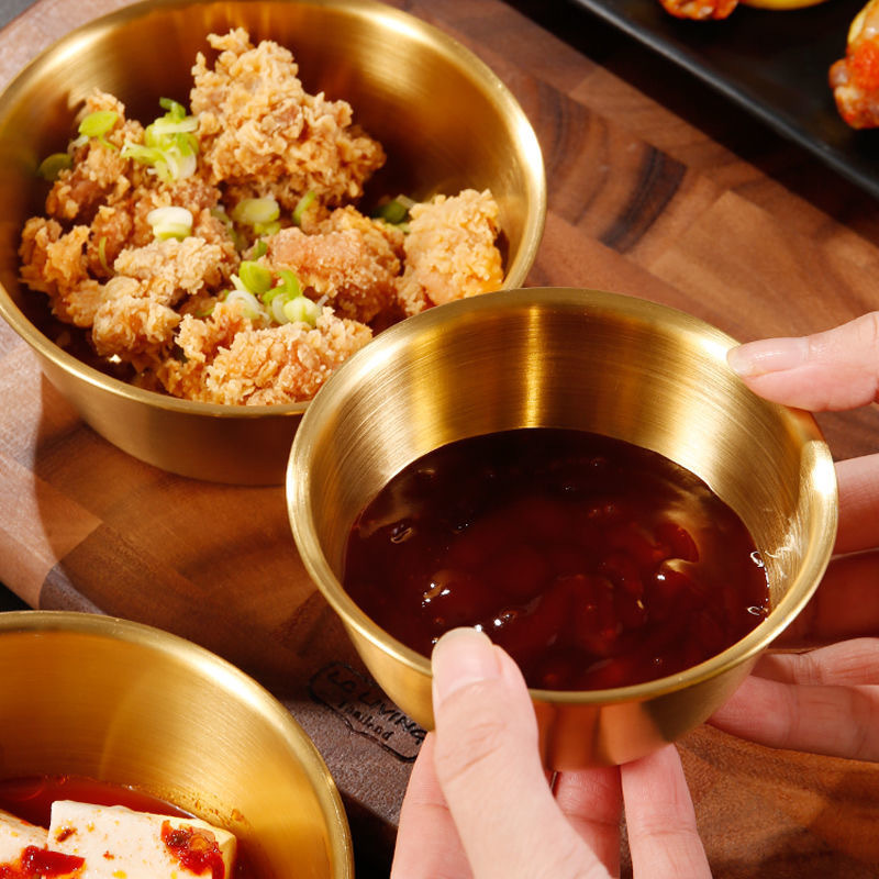 304不锈钢碗韩式米酒碗金色带把手小吃碗韩式料理店专用碗调料碗详情图4