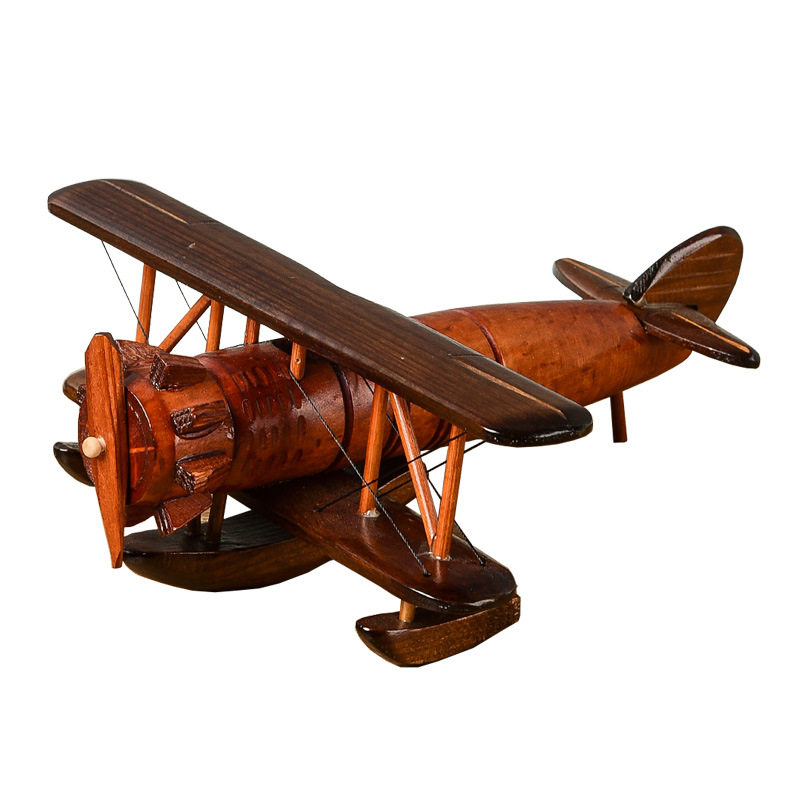 Vintage Wooden Aircraft Decoration Creative Home Tabletop Aircraft Model Decoration Wooden Cross-Border Crafts Item Picture