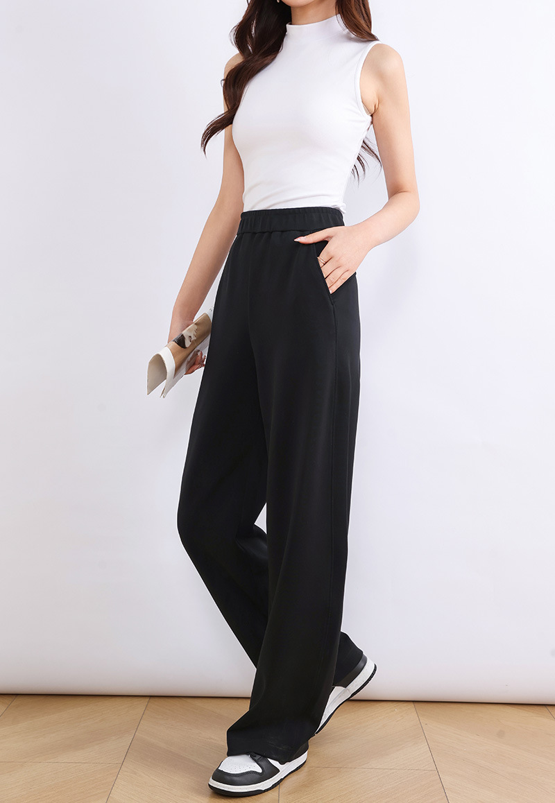 Modal Air Layer straight-leg pants for women in the autumn of 2025, four-sided elastic, smooth, waist-wide, wide-leg, slightly curved banana pants pic 44