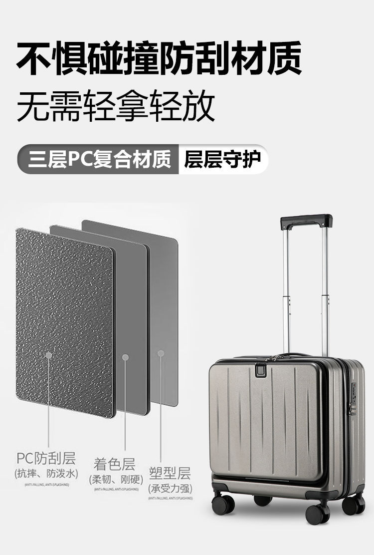 商务行李箱20寸登机箱18前置开口旅行箱女男拉杆箱万向轮密码箱子详情12