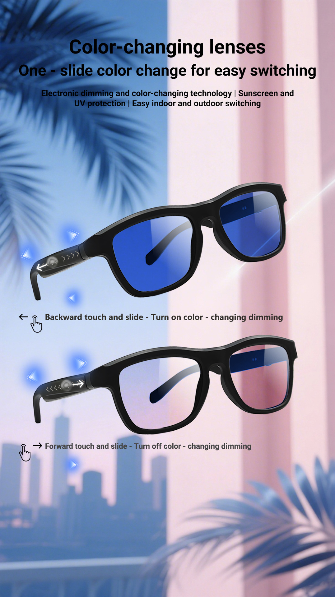 Smart color-changing AI Bluetooth glasses for men and women, anti-blue light translation, phone calls, music listening, remote control GV90 sunglasses pic 28