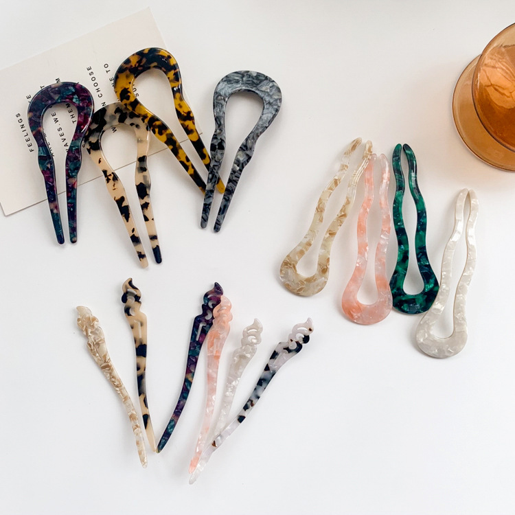 Acetic acid hairpins, U-shaped lazy bun hairpins, ancient-style versatile hair hairpins, wholesale acetic acid board hair pins and hairpins