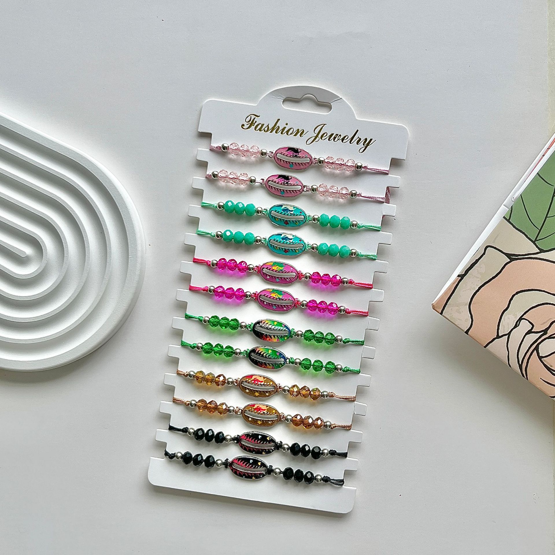 Amazon cross-border best-selling multi-color printed shell crystal beaded bracelet, cartoon boy and girl bracelet batch