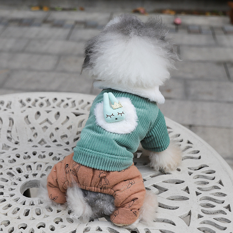 Fashionable and beautiful pet cotton-padded clothes for autumn and winter, corduroy warm dog four-legged coat, thick and comfortable cat coat details Picture