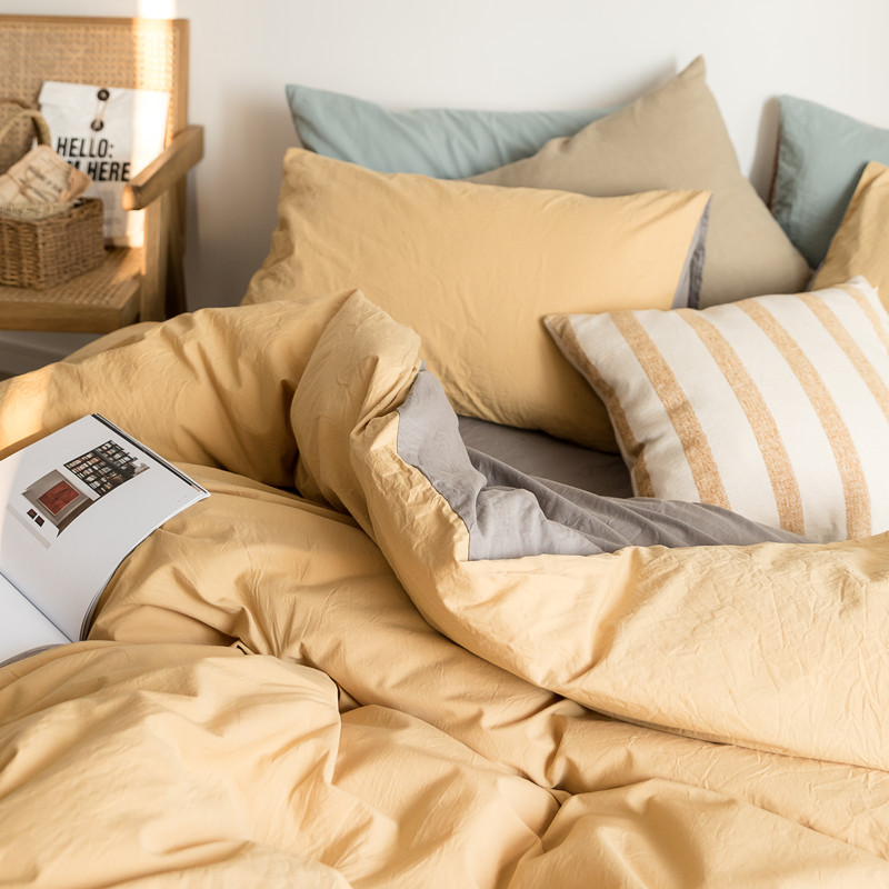 X1aw Simple Plain 40 Cotton Combed Cotton 4-Piece Contrasting Color Double Mix Cotton Double Bed Kit details Picture