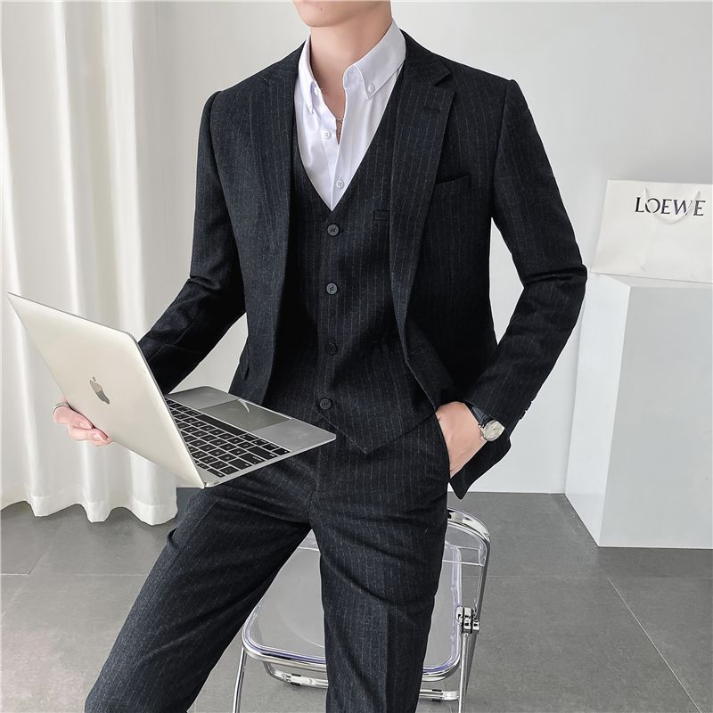ins light-mature Korean style slim-fit men's casual striped suit three-piece set Item Picture
