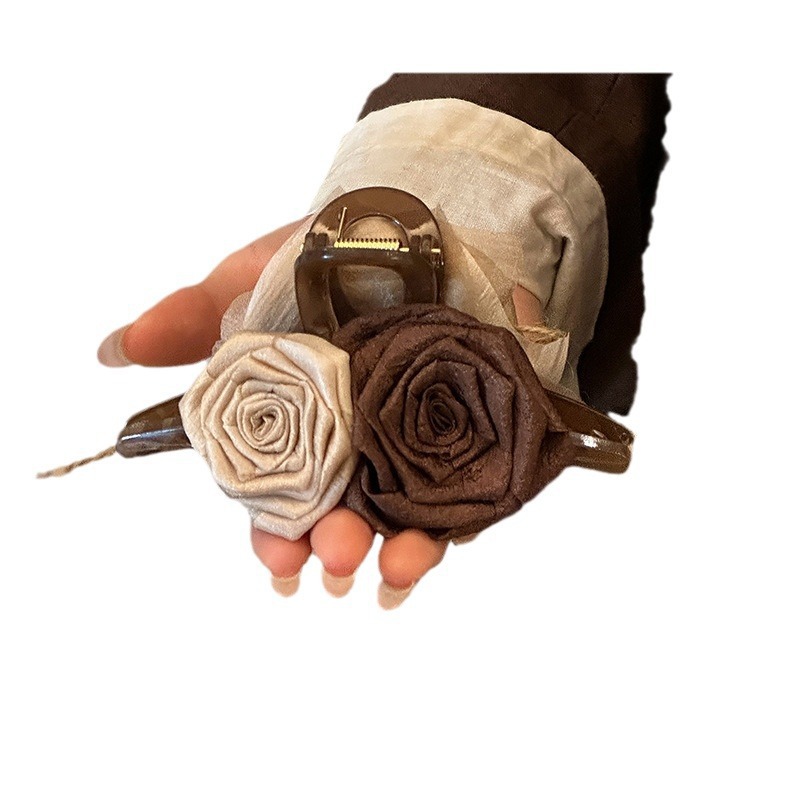 Dried Rose ~ Maillard Flower Grab Clip Female Fall/Winter Large Back Head Shark Clip Hair Grab Clip Item Picture