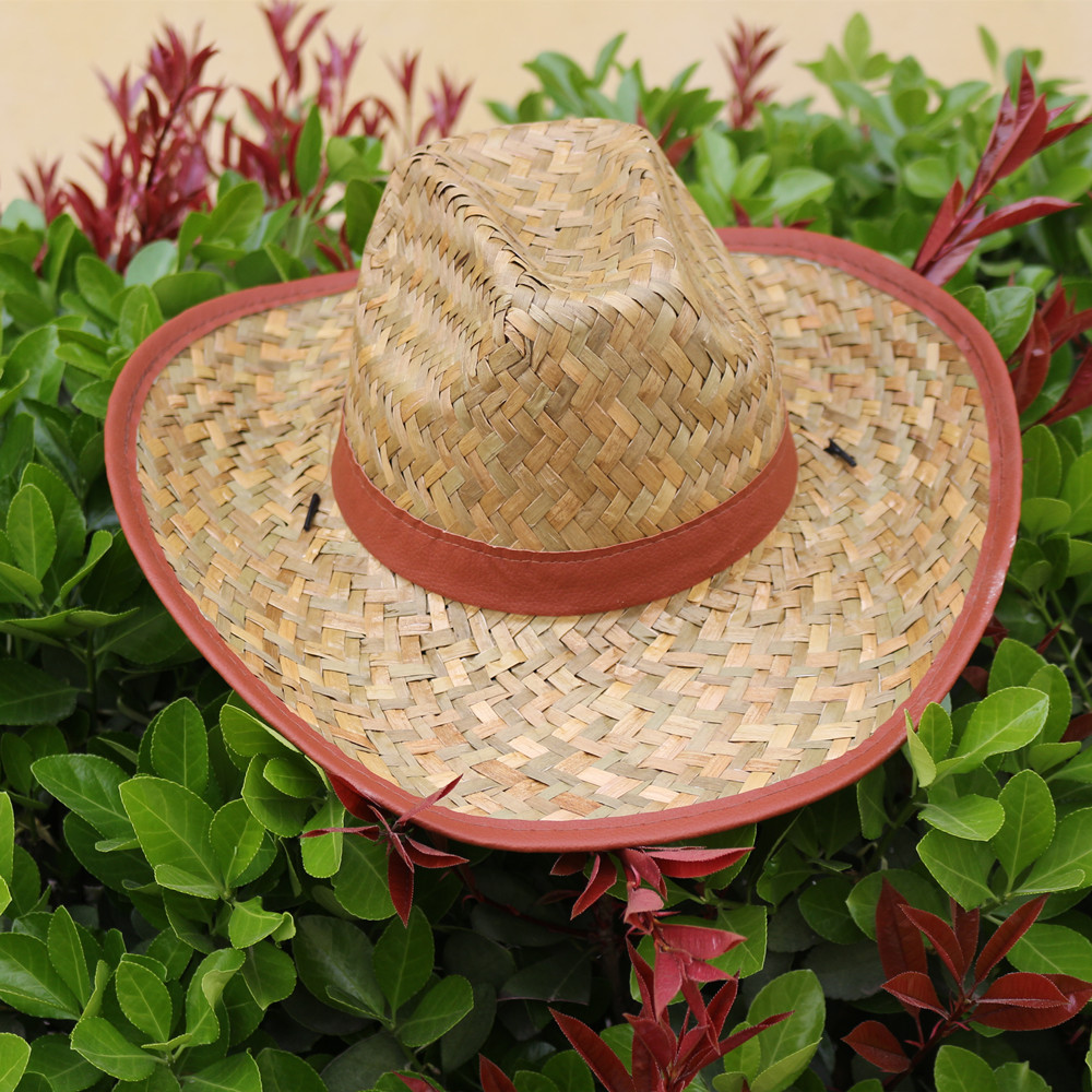 Summer Outdoor Sun Protection Bulrush Hat With Upside-Down Edge Western Cowboy Straw Hat Beach Hat Fishing Site Shade Hat For Men