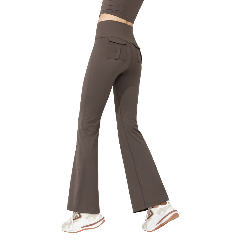 2025 New spring nude high-waisted slimming yoga flared pants, back pocket yoga pants, peach hip-lifting tight pants Item Picture