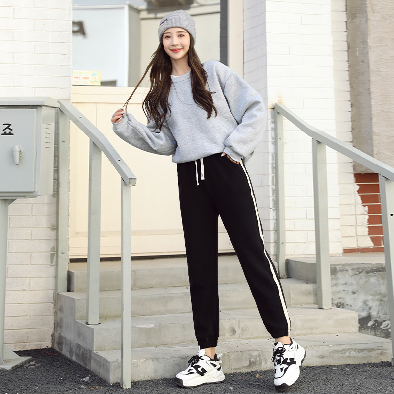 Women's nano windproof pants, women's sportswear pants, tight-fitting thickened striped sweatpants, casual loose, new autumn and winter thermal pants Specification image