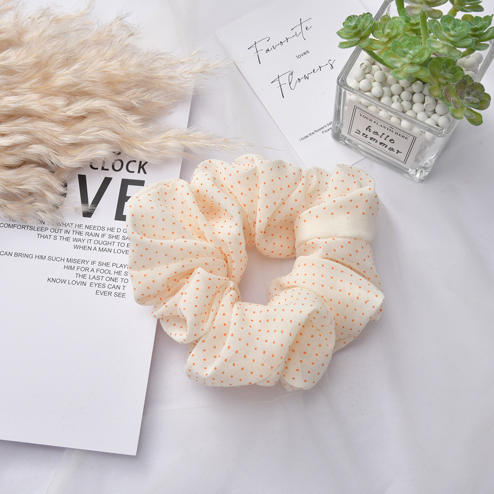 Fresh and sweet large intestine hair band, versatile and simple solid color polka dot hair accessory, forest-style ins hair accessory wholesale details Picture
