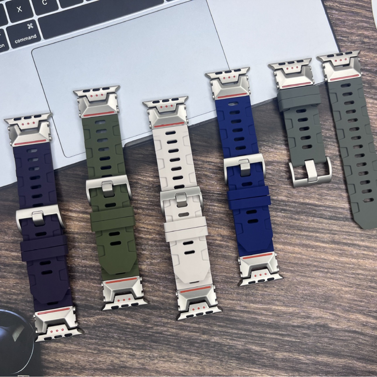 Compatible with applewatch ultra Mecha Metal mechanical patterned silicone strap iwatch678 Apple SE7 details Picture