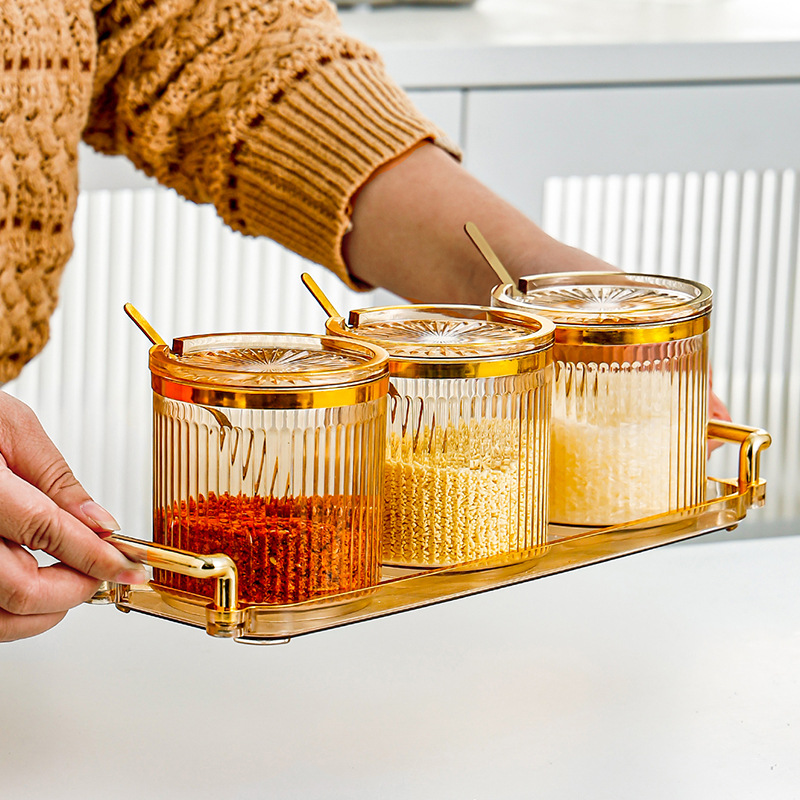 Seasoning Box Household Kitchen Salt Seasoning Jar Storage Box Combination Of Light Luxury High-Grade Msg Seasoning Tank Application Scenario