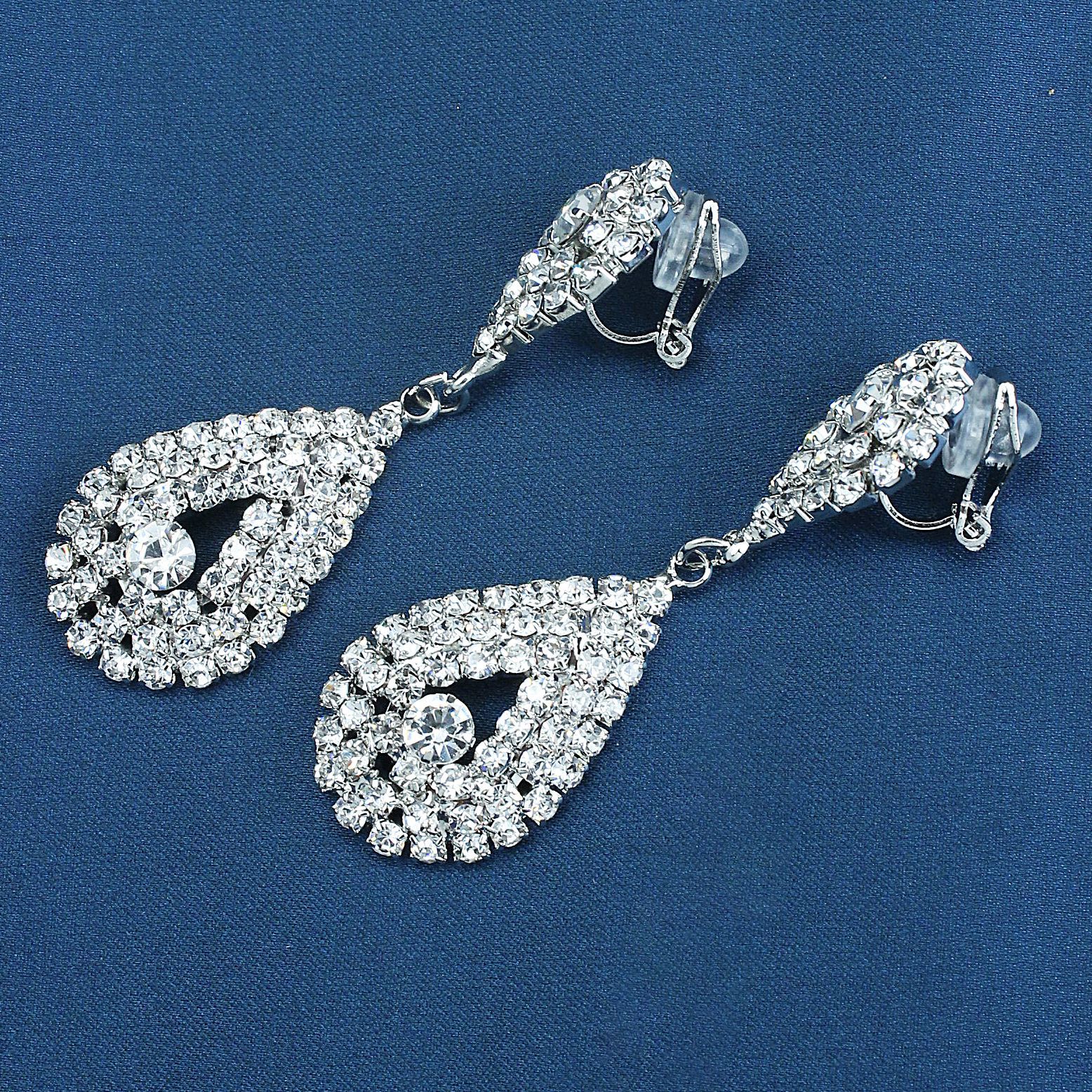 European and American exaggerated and distinctive earrings, versatile for daily use, claw chains, welded rhindiamond long earrings, teardrop-shaped ear clips Specification image