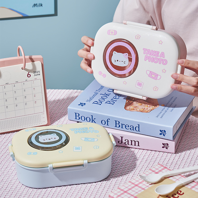 卡通食品级饭盒可微波炉加热分格便当盒上班族学生带盖密封午餐盒