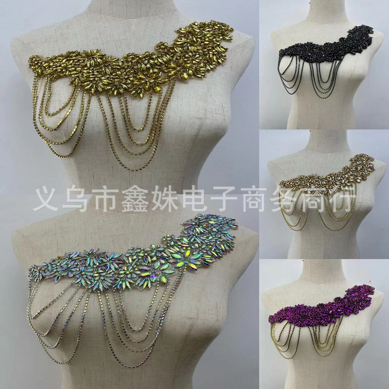 手工钉珠流苏布贴 水钻饰品领花 婚纱礼服头巾服装辅料