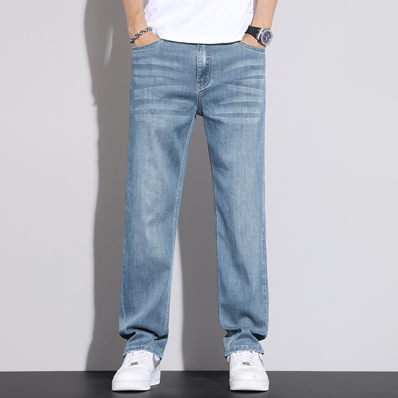 Tencel Lyocell men's summer thin, straight-leg, loose, comfortable, light-colored, casual and versatile long pants details Picture