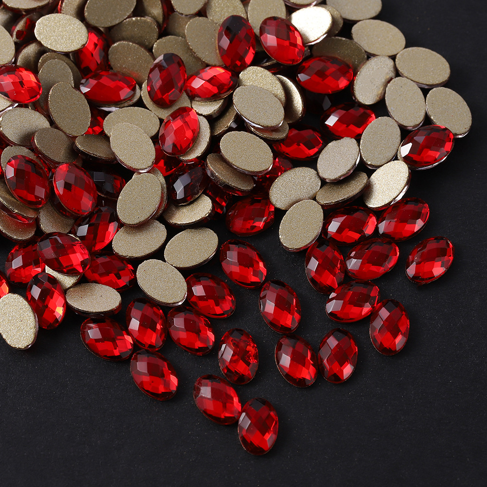 Off-The-Stock Plated Bottom Crystal Oval Nail Diamond Glass Multi-Cut Nail Flat Bottom Diamond Diy Hairpin Decorative Rhinestones