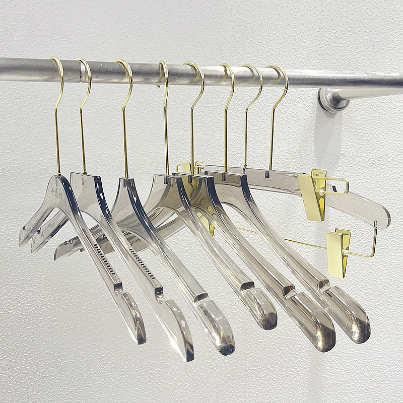 服装店专用亚克力烟灰色透明儿童女装衣架防滑塑料衣挂裤撑子批发
