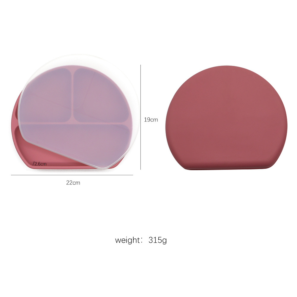 Ins-style infant and toddler tableware, fully silicone separated baby food plates, anti-drop with LIDS, patterned eating suction cups and plates Specification drawing