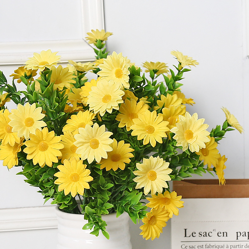 Simulation Decorative Small Daisy Fake Flower Bouquet Outdoor Garden Engineering Artificial Water Grass Chrysanthemum Manufacturers Wholesale Plastic Chrysanthemum