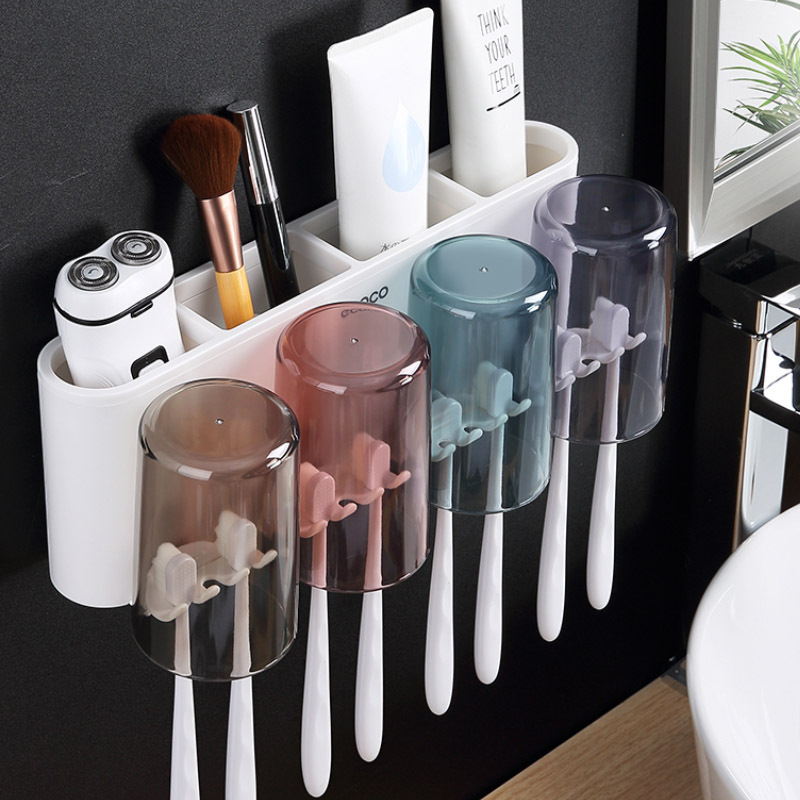 High profile horizontal wall mounted toothbrush cup holder Toothbrush storage holder Punch free mouthwash cup Brushing cup toilet tooth cup holder full figure