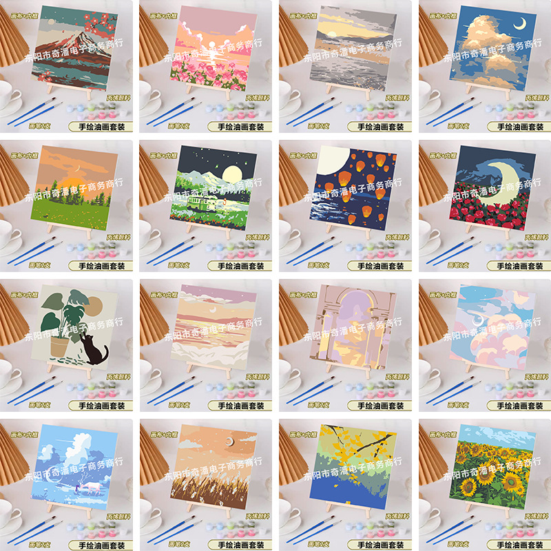 Small size landscape painting handmade digital oil painting diy graffiti painting children hand-painted digital painting decorative painting wholesale