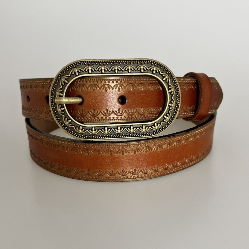 渐变色真皮腰带跨境热卖女士潮流小众暗黑渐变色真皮皮带复古做旧详情2