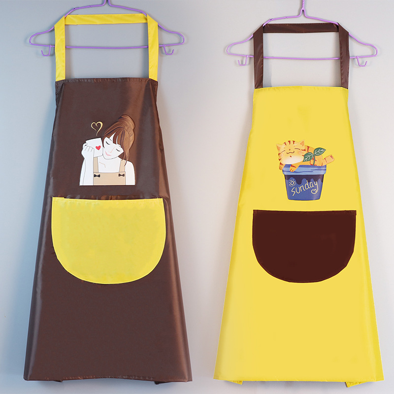 Men And Women Household Kitchen Cooking Waterproof And Oil-Proof Cartoon Overalls Work Clothes Can Wipe Hands Apron Wholesale Printing Logo Specification drawing