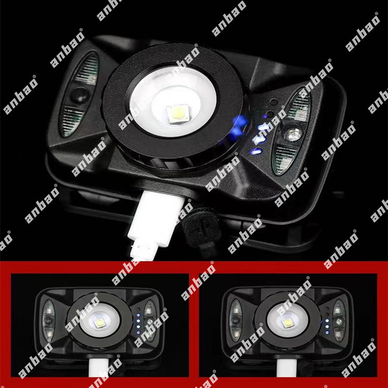 The new cross-border P50 zoom sensor headlamp USB charging head with red light outdoor camping waterproof mountain climbing night running light details Picture