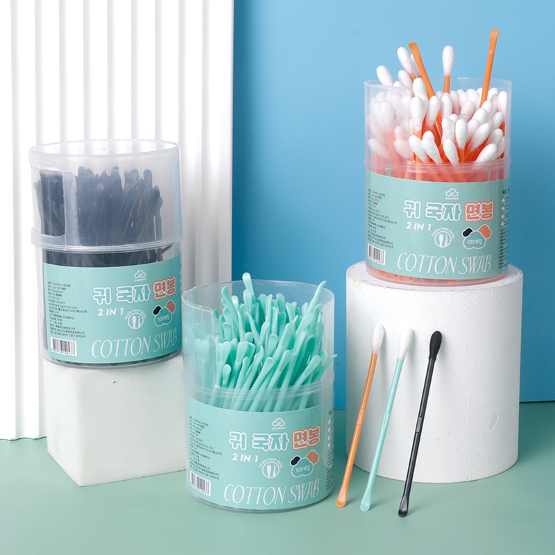 Dual-purpose ear scoop cotton swab 100 drum box ear pick creative double-head cleaning cotton swab ear cleaner full figure