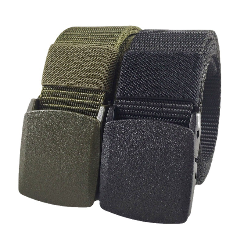 Spot Wholesale Smooth Buckle Nylon Tactical Belt Men's Outdoor Sports Labor Protection Without Metal Canvas Military Training Belt Item Picture