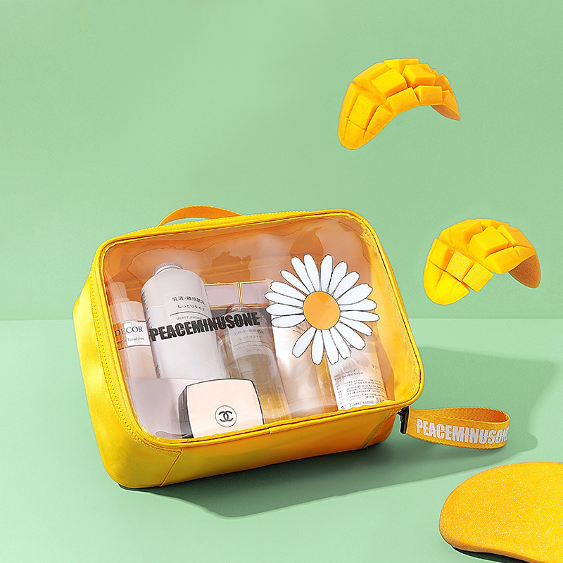 Daisy cosmetic bag, ins style, high appearance level, large-capacity pvc transparent waterproof portable toiletry bag, cross-border storage bag details Picture