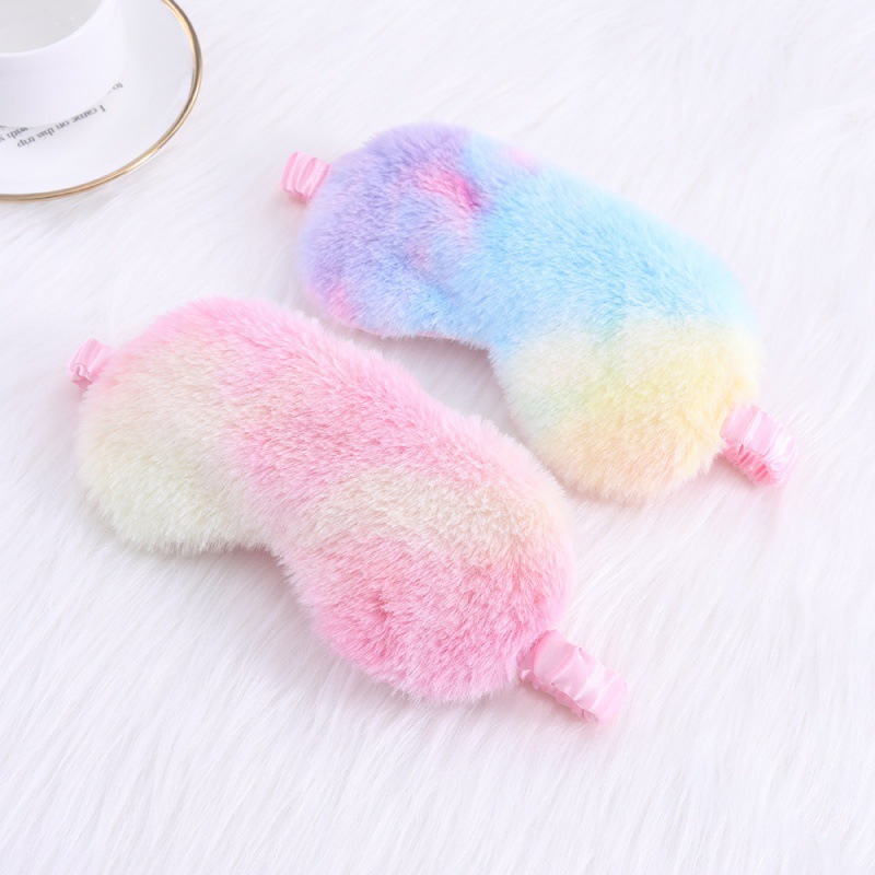 炫彩小兔毛可爱毛绒眼罩遮光睡眠眼罩彩虹印花可爱卡通眼罩现货详情图2