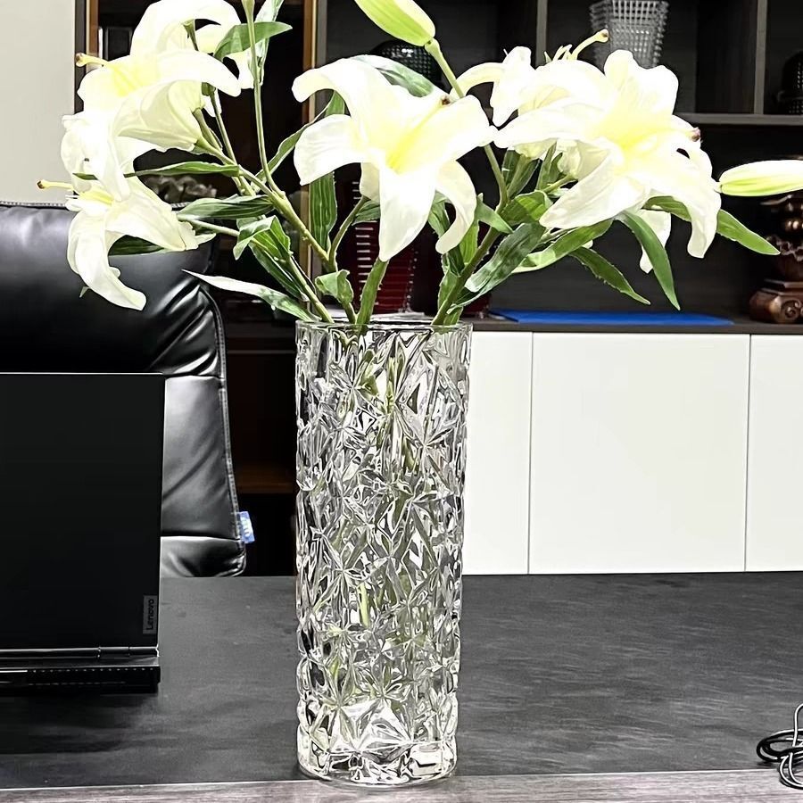 Wholesale of Nordic InS-style transparent glass vases, high-end and auspicious bamboo glassware decorative vases details Picture