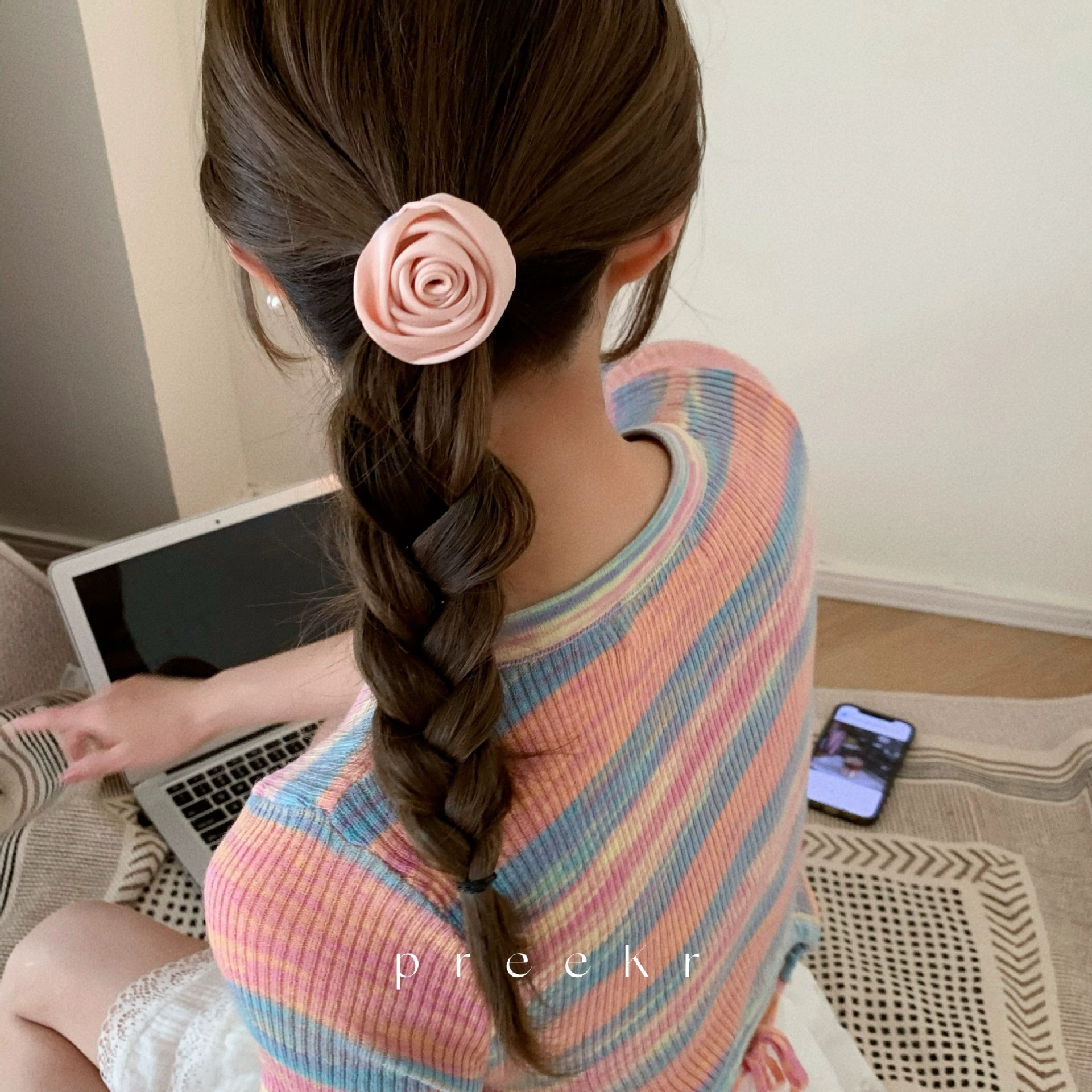 Pink Rose Bow Hair Clip Women's Advanced Temperament Small Fragrance Hair Band Hair Rope Bangs Clip Side Clip Hair Accessories details Picture