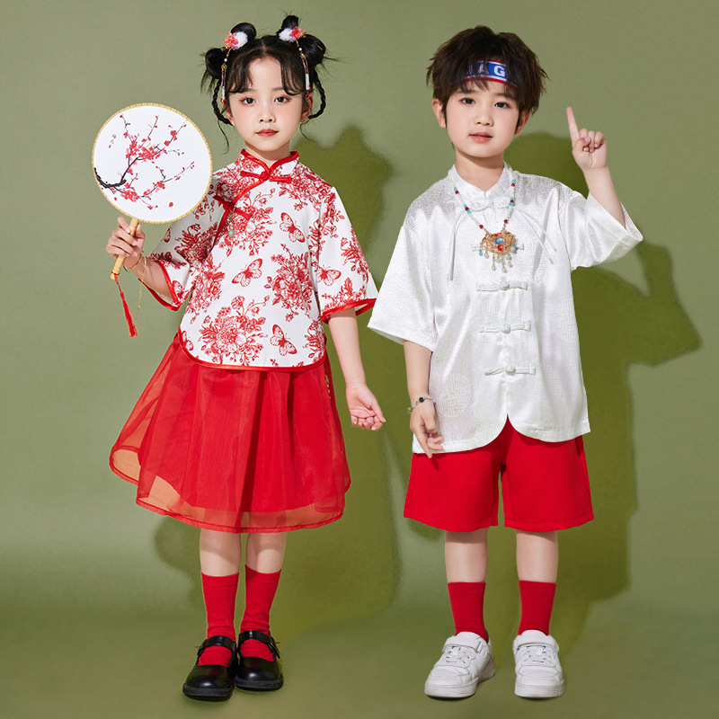Liuichi niños animadores actuar trajes China viento nacional aprender hantraje escuela primaria juegos kindergarteny coral trajes guizao