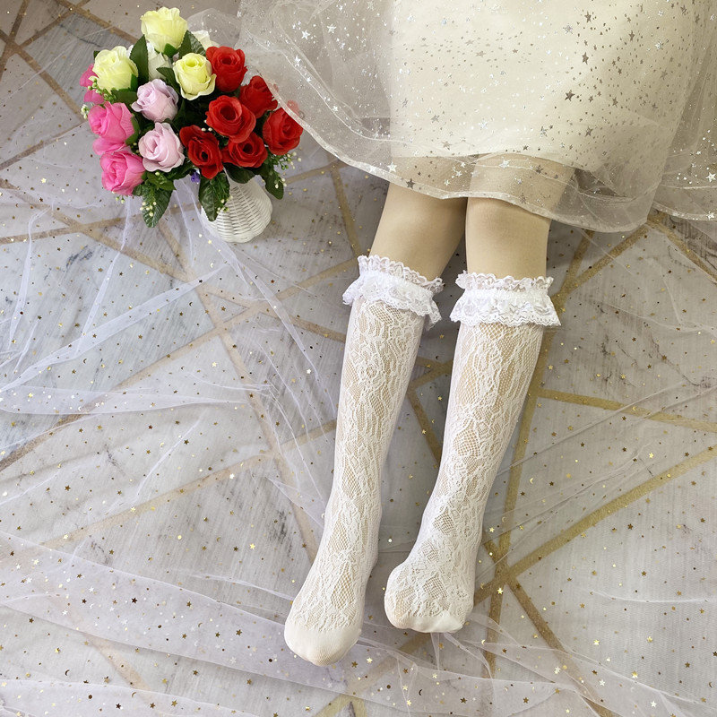 洛丽塔蕾丝花边短袜长筒袜子lolita日系韩版堆堆袜夏季中筒儿童袜图