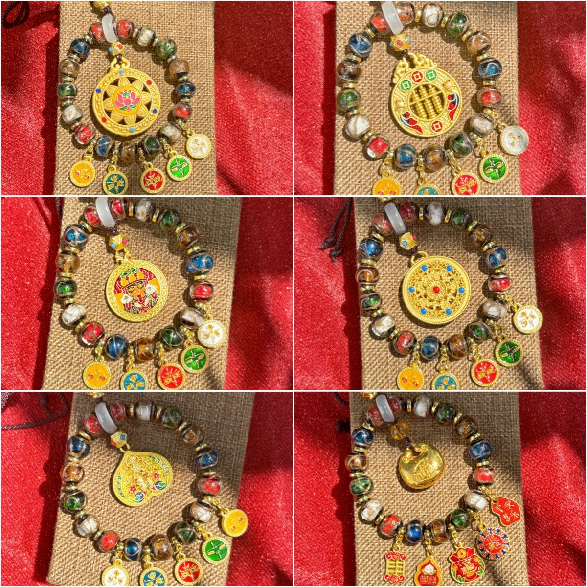 New Chinese-style five-way Wealth god car pendant, colorful abacus lock, high-end car decoration, glazed cinnabar wealth attraction car pendant Specification image