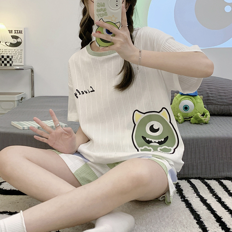 新款睡衣女夏季短袖短裤棉质套装韩版学生甜美可爱卡通女士家居服详情图3